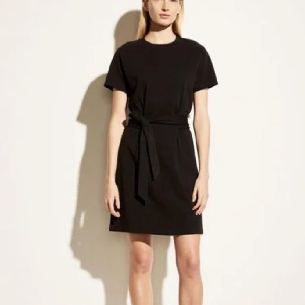 Vince Elegant Black Cotton Casual Tie Waist Dress Sz. XL